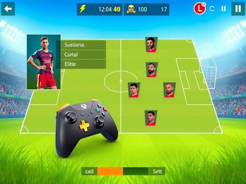 Elite Kickers Game Interface Elite Kickers gameplay interface showing football field and controls