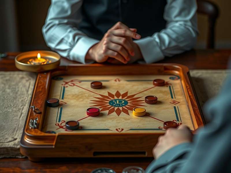 Advanced Carrom Striking Technique Professional carrom player demonstrating advanced technique