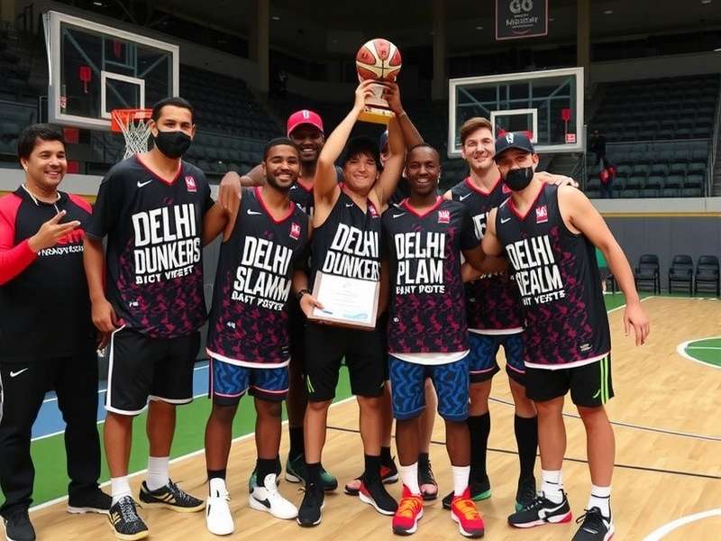 Delhi Slam Dunkers championship celebration with trophy