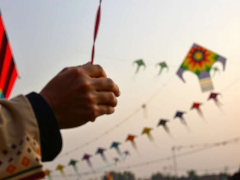 Colorful kites during Indian kite festival Traditional Indian kite flying festival with colorful kites in sky
