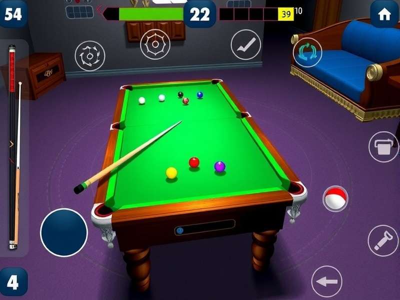 Supreme Billiard Star Control System Supreme Billiard Star control interface showing aiming guide and power meter