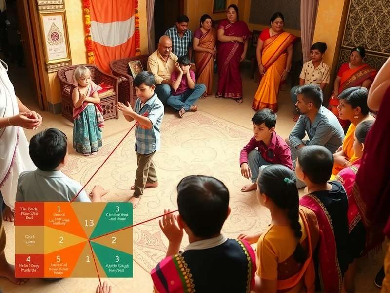Community gathering playing Jalebi Monarch during Indian festival