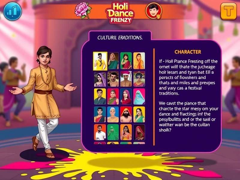 Holi Dance Frenzy cultural education screen explaining festival traditions