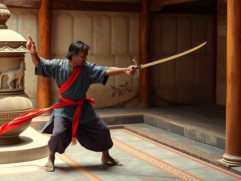 Saffron Swordsmanship Stance Traditional Saffron Swordsmanship practitioner demonstrating stance