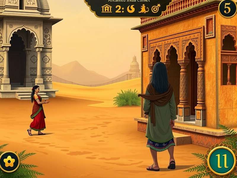 Enchanted India Quest gameplay screenshot showing character in Rajasthan desert