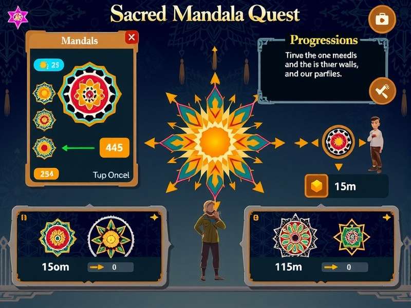 Progression system in Sacred Mandala Quest showing different mandala complexity levels