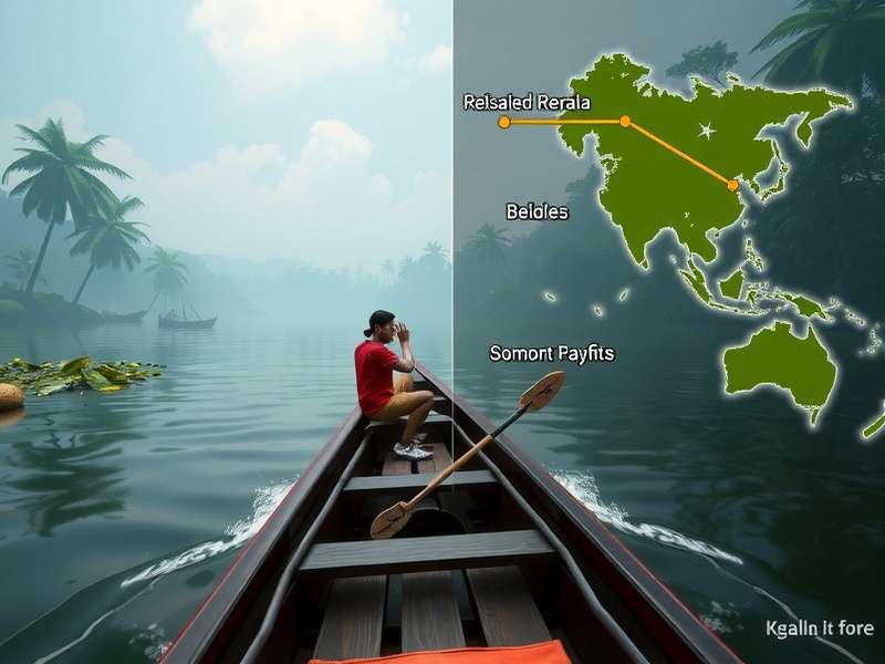 Kerala Backwater Trekker gameplay showing houseboat navigation
