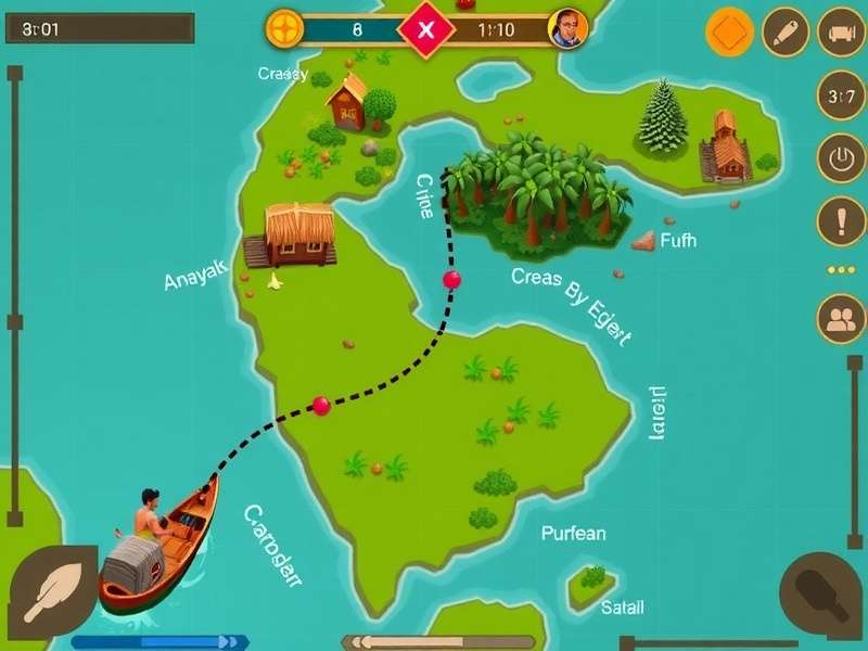 Strategic map view showing navigation routes in Kerala Backwater Trekker