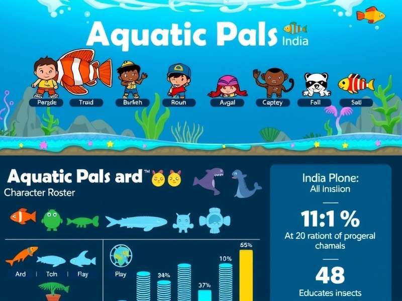 Character roster of Aquatic Pals India showing various marine creatures