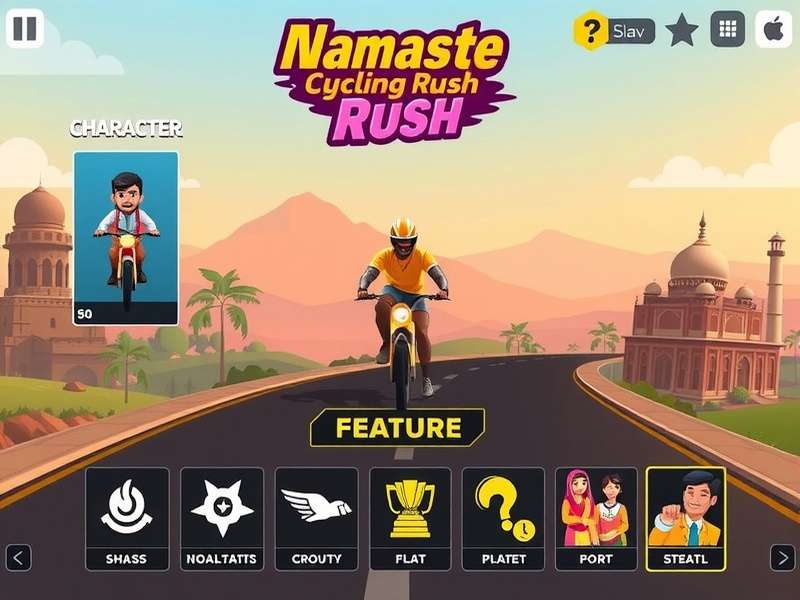 Namaste Cycling Rush gameplay screenshot showing vibrant Indian landscape