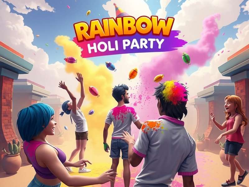 Rainbow Holi Party multiplayer mode showing friends playing together