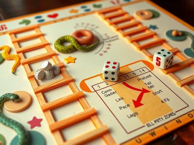 Traditional Luck Ladder Game Board Traditional Luck Ladder game board showing colorful snakes and ladders