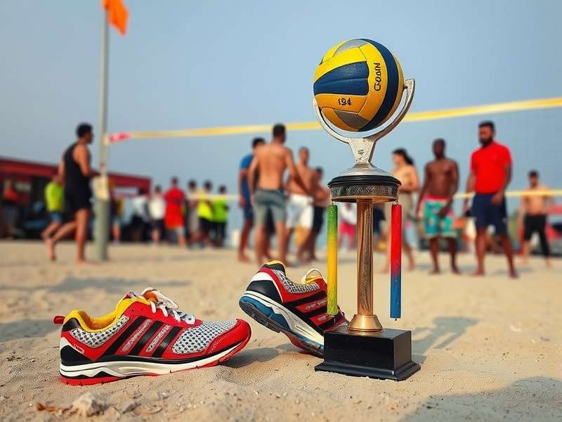 Beach volleyball equipment including ball and shoes