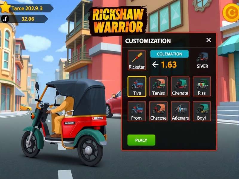 Rickshaw Customization Options Rickshaw Warrior customization screen showing various rickshaw designs