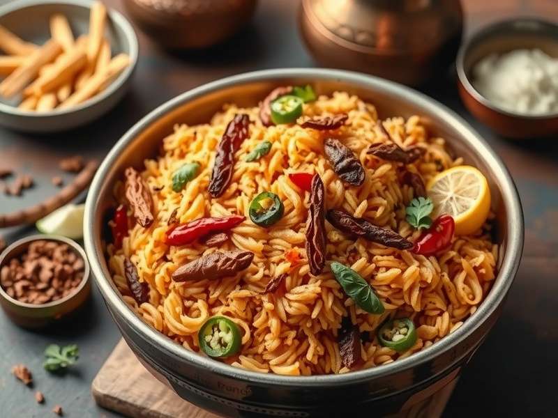 Traditional Hyderabad Biryani served in copper handi