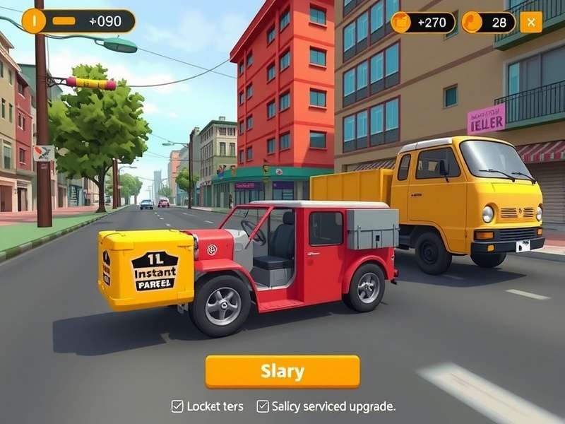 Instant Parcel Star Gameplay Scene Instant Parcel Star gameplay showing delivery vehicles in Indian city