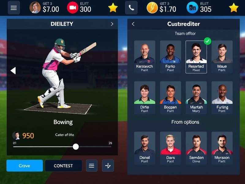 Elite Crick Star Bowling Controls Elite Crick Star bowling interface with delivery options