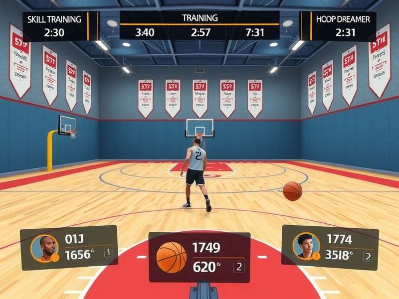 VR Hoop Dreams gameplay showing player in virtual basketball court