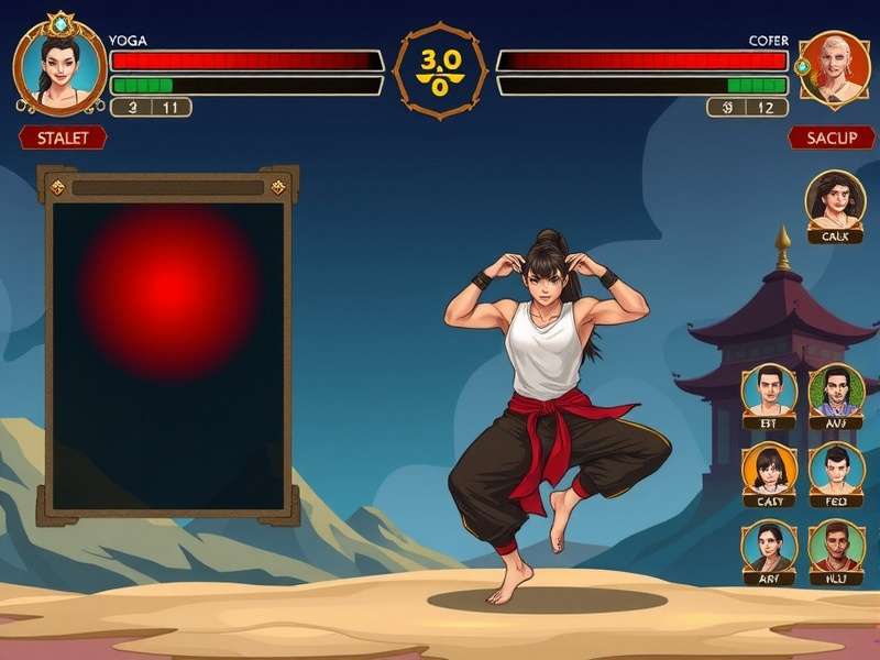 Yoga Brawl Power gameplay screenshot showing character in warrior pose