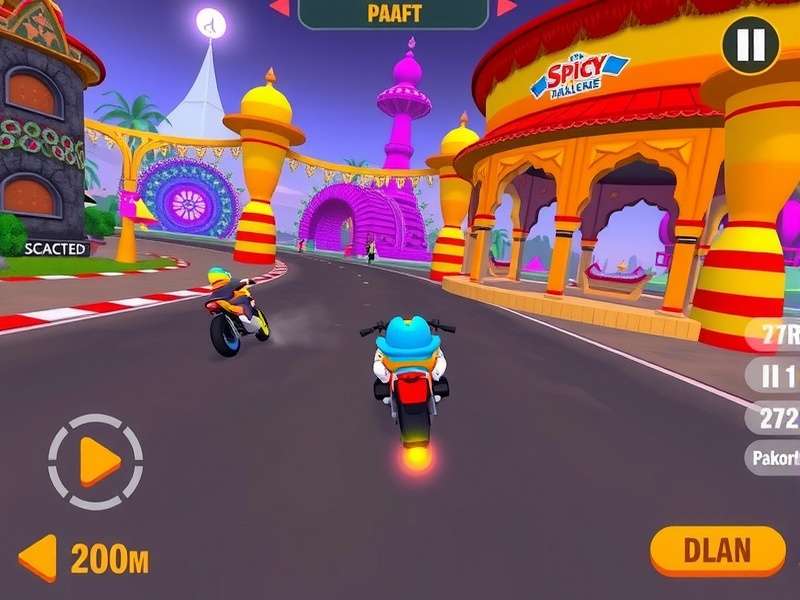 Spicy Sprint Challenge gameplay screenshot showing vibrant Indian-inspired racing environment