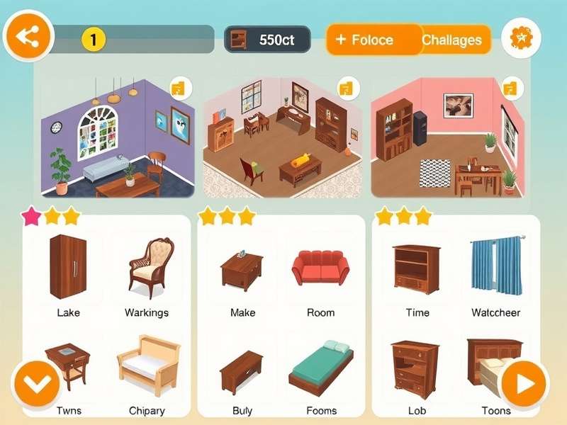 Furniture Frenzy Game Interface Furniture Frenzy game interface showing room design