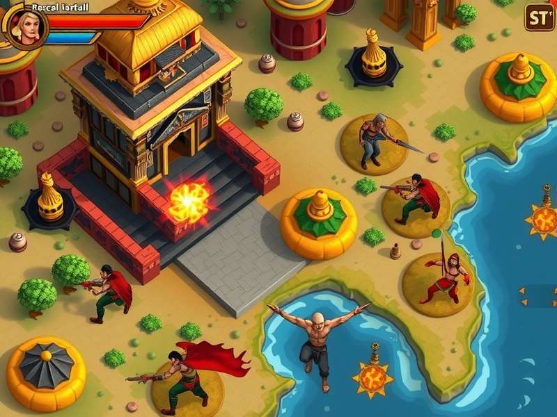 Hoysala Hero gameplay screenshot showing combat and ancient Indian architecture