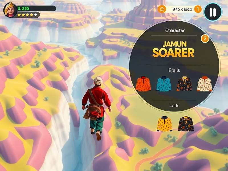 Jamun Soarer Gameplay Jamun Soarer gameplay screenshot showing character gliding through colorful Indian landscape