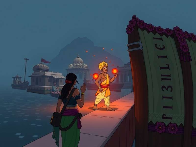 Banaras Trekker gameplay screenshot showing Varanasi ghats