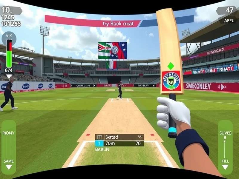 Indian Cricket VR Gladiator gameplay showing batsman perspective