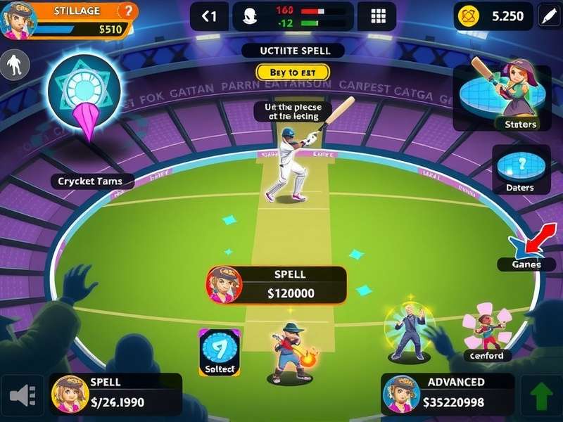 Cricket Wizardry gameplay showing magical stadium and spell effects