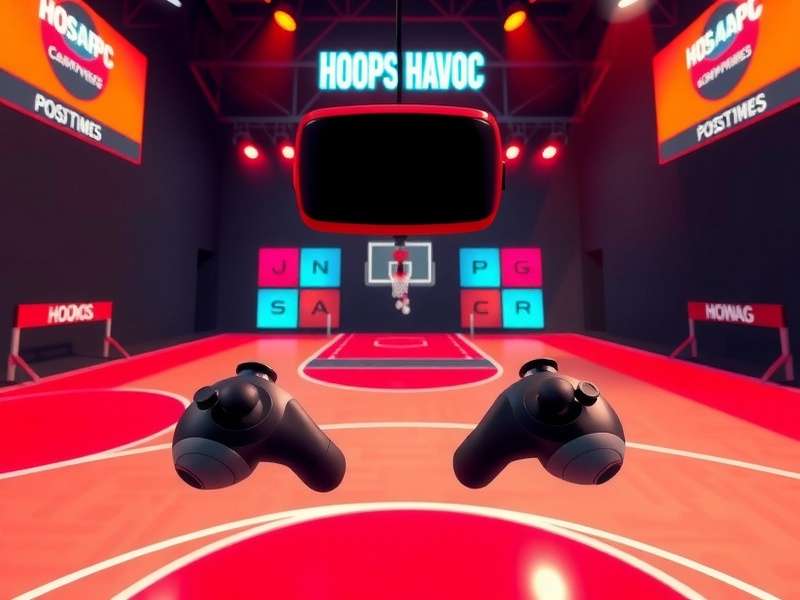 Hoops Havoc VR gameplay showing player in virtual reality headset