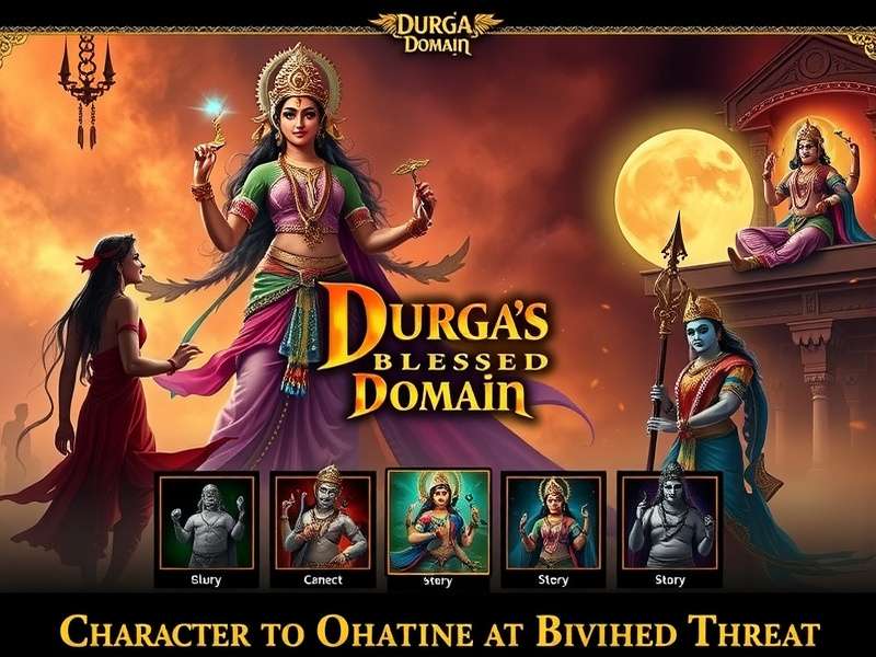 Divine Battle Scene from Durga S Blessed Domain Durga S Blessed Domain game cover art showing goddess Durga in battle